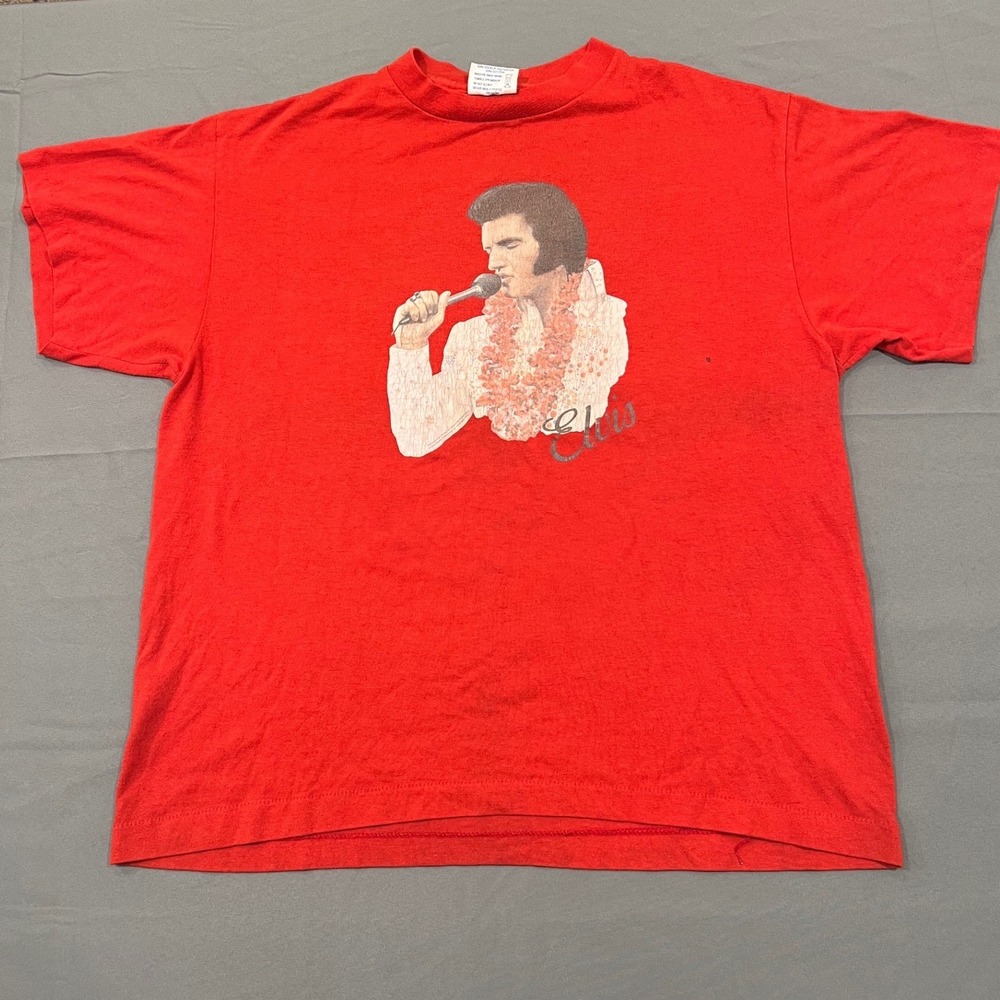 Vintage 1990 Elvis Presley Shirt Red Tee Jays Hef-T Large Aloha Hawaii Graphic